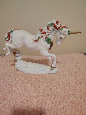 VTG Princeton Gallery Porcelain Unicorn Yuletide Delight 1991 W/COA